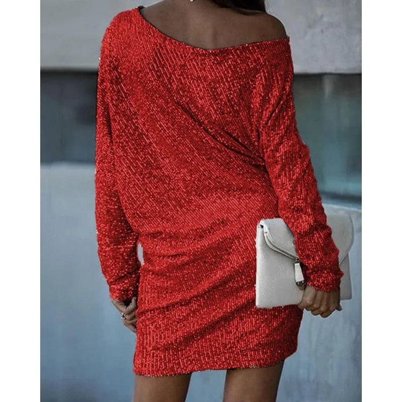 Evelyn | Off-Shoulder Sequin Batwing Women Summer Mini Dress