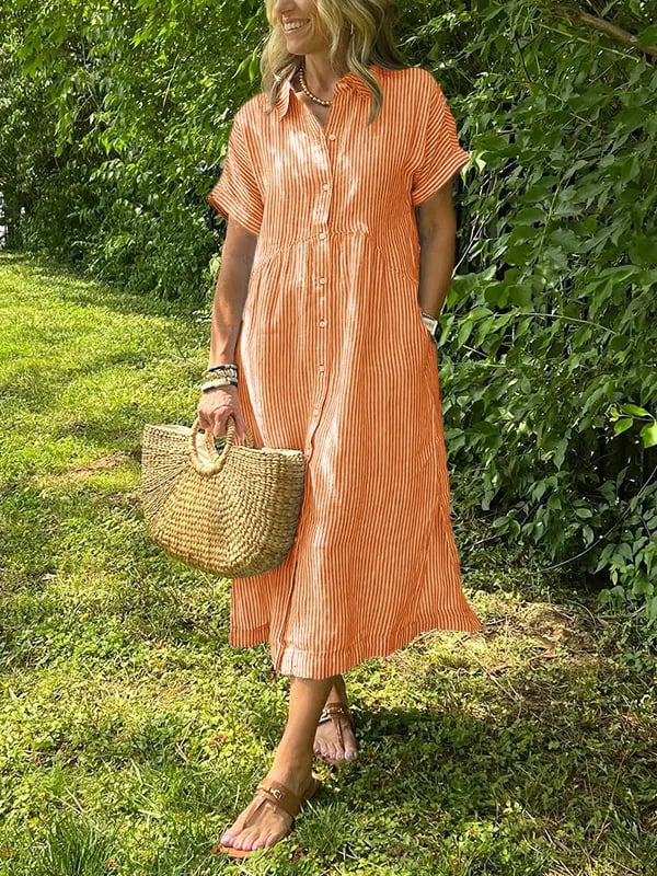 Gia | Striped Button-Front Relaxed Women Summer Midi Dress