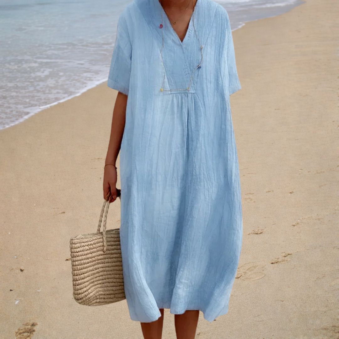 Coral | Short-Sleeve Relaxed Beach Women Summer Midi Dress