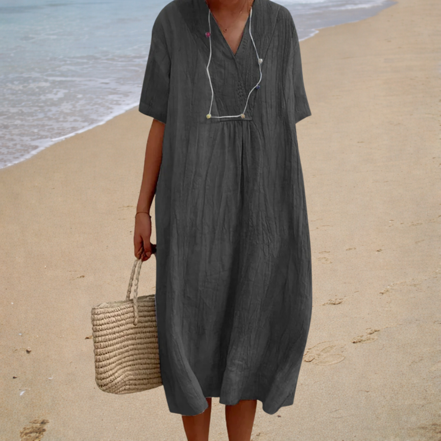 Coral | Short-Sleeve Relaxed Beach Women Summer Midi Dress