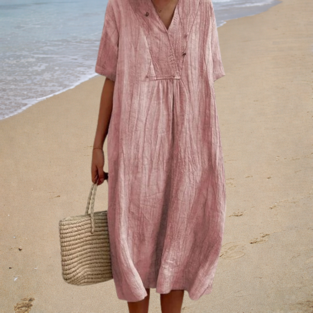 Coral | Short-Sleeve Relaxed Beach Women Summer Midi Dress