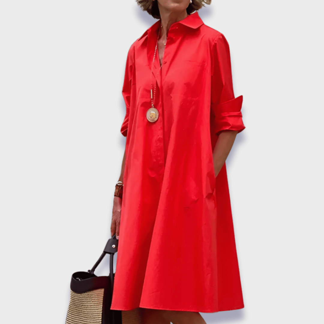Violet | Oversized Long-Sleeve Collared Women's Mini Shirt Dress