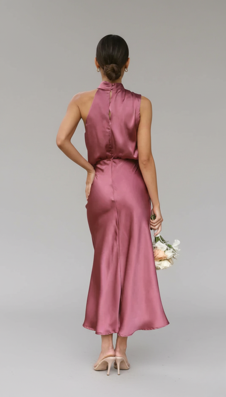 Genevieve | Cowl Halter Open-Back Midi Women Cocktail Summer Dress