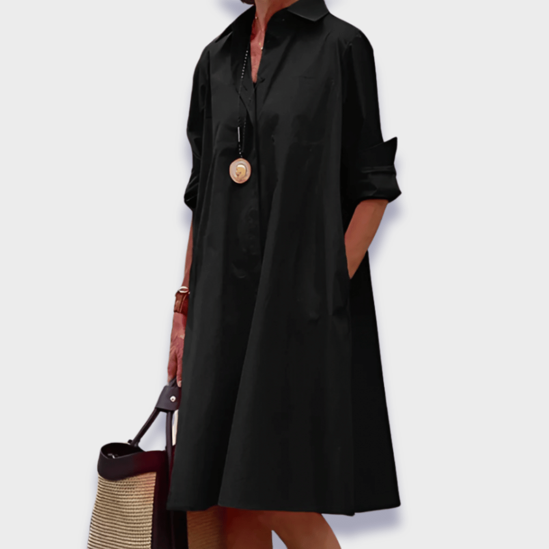 Violet | Oversized Long-Sleeve Collared Women's Mini Shirt Dress