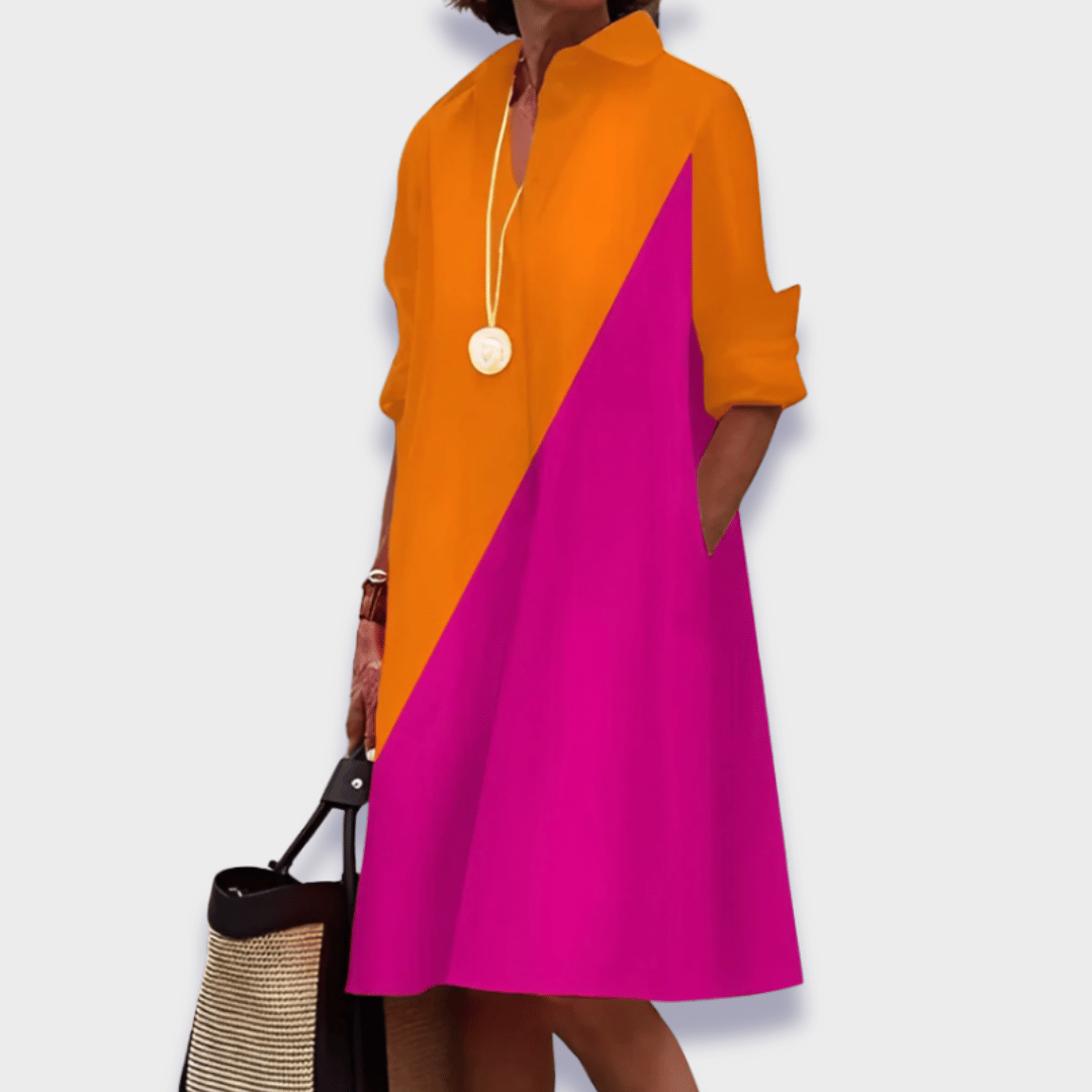 Violet | Oversized Long-Sleeve Collared Women's Mini Shirt Dress
