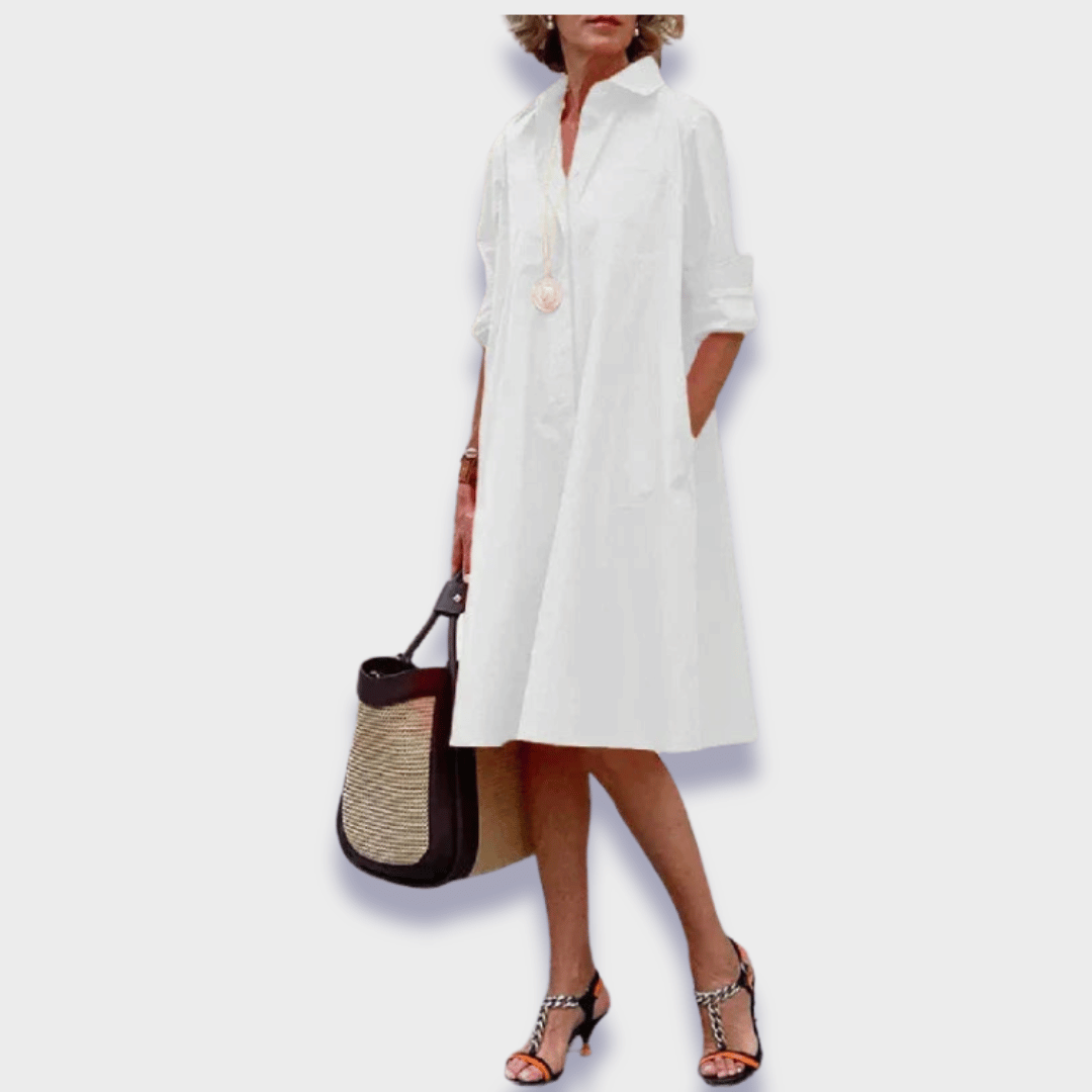 Violet | Oversized Long-Sleeve Collared Women's Mini Shirt Dress