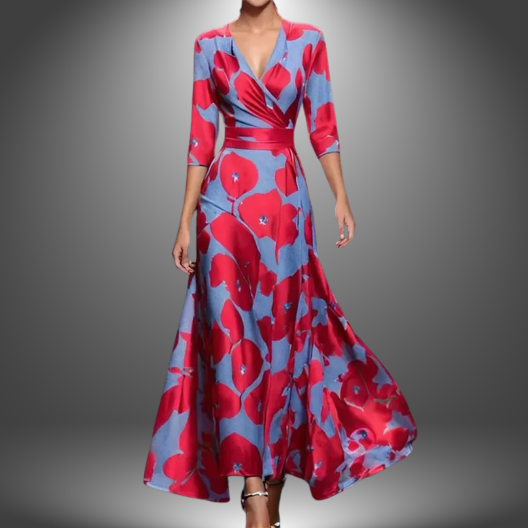 Evangeline | Floral Wrap Defined-Waist Women Summer Maxi Dress
