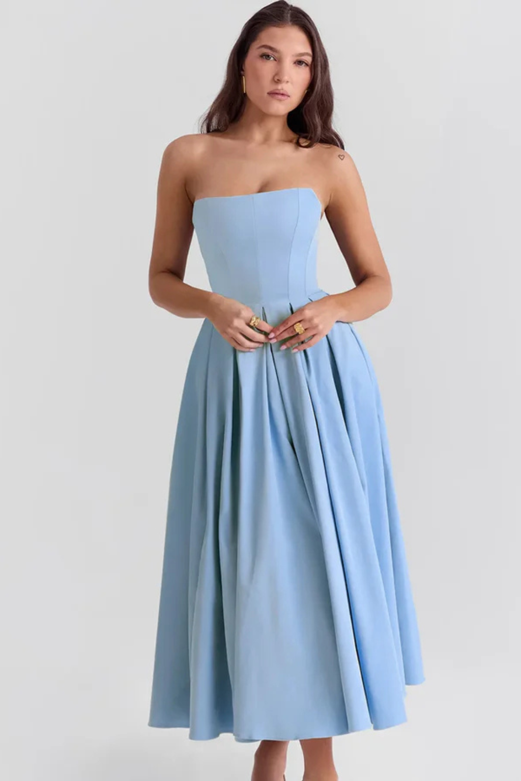 Una | Strapless Flared-Skirt Women Summer Midi Dress