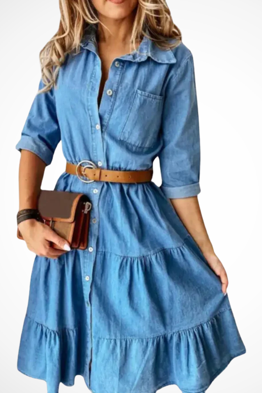 Esther | Denim Button-Front Tiered Women Summer Midi Dress