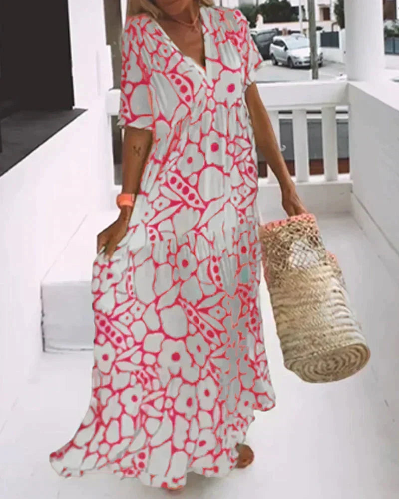 Julia | Boho Abstract Flutter-Sleeve Women Summer Maxi Dress