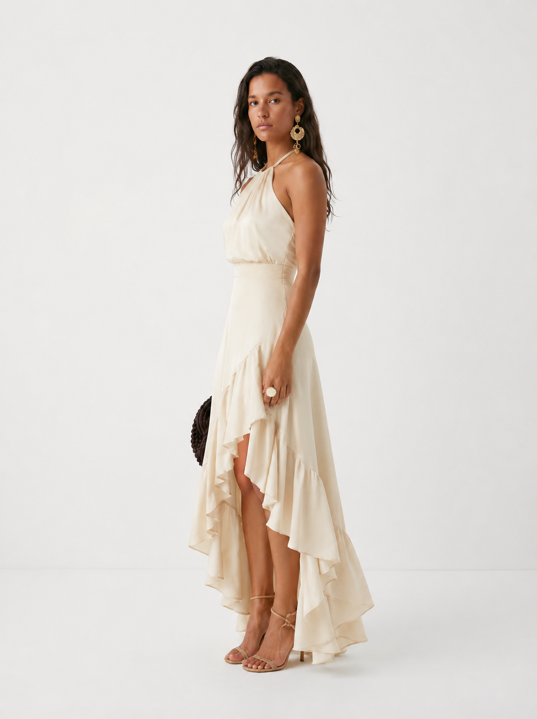 Penelope | Halter Asymmetric Ruffle Women Summer Midi Dress