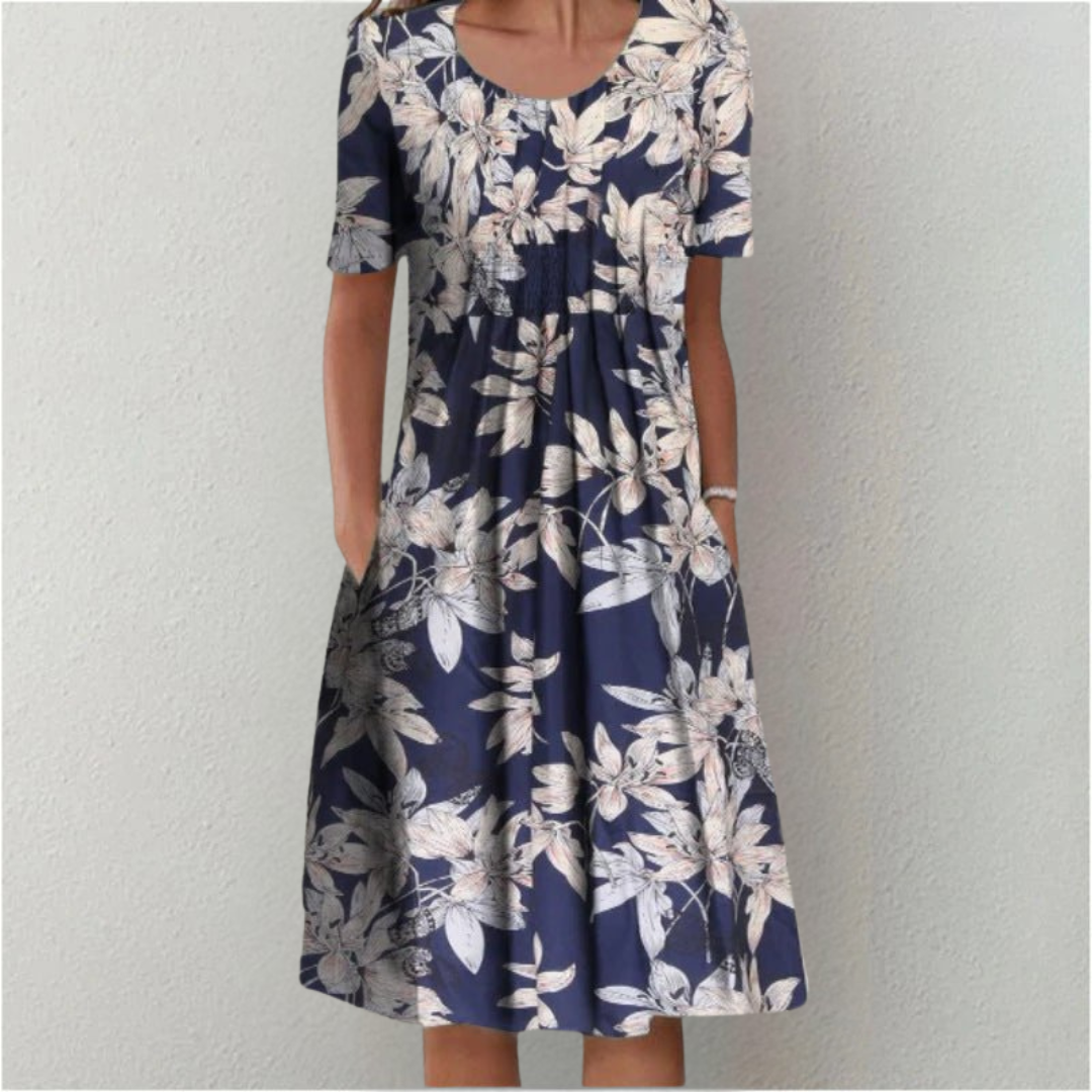 Calla | Floral Short-Sleeve Flowy Women Summer Midi Dress