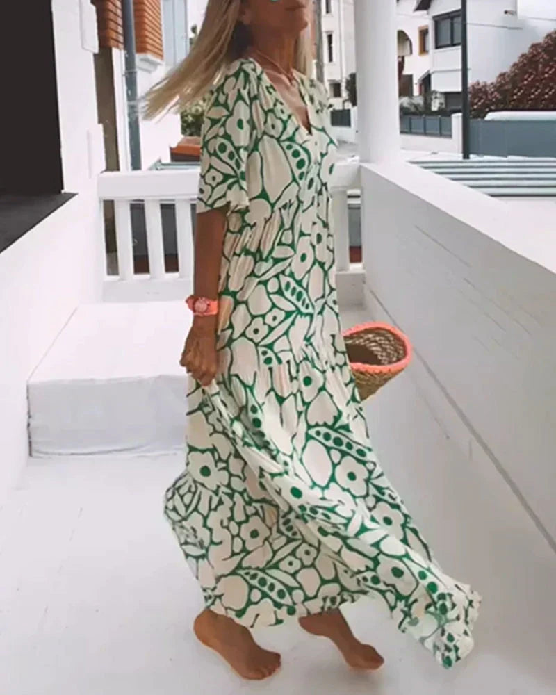Julia | Boho Abstract Flutter-Sleeve Women Summer Maxi Dress