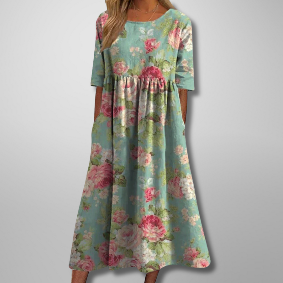 Fay | Floral Loose Gathered-Waist Women Summer Midi Dress