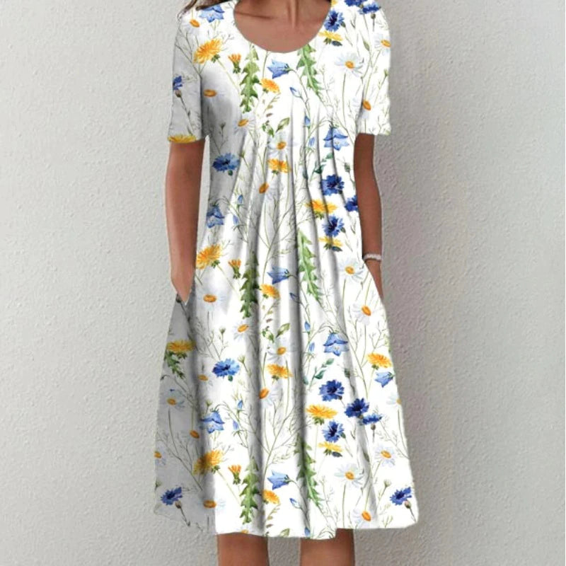 Eleni | Floral Gathered A-Line Women Summer Midi Dress