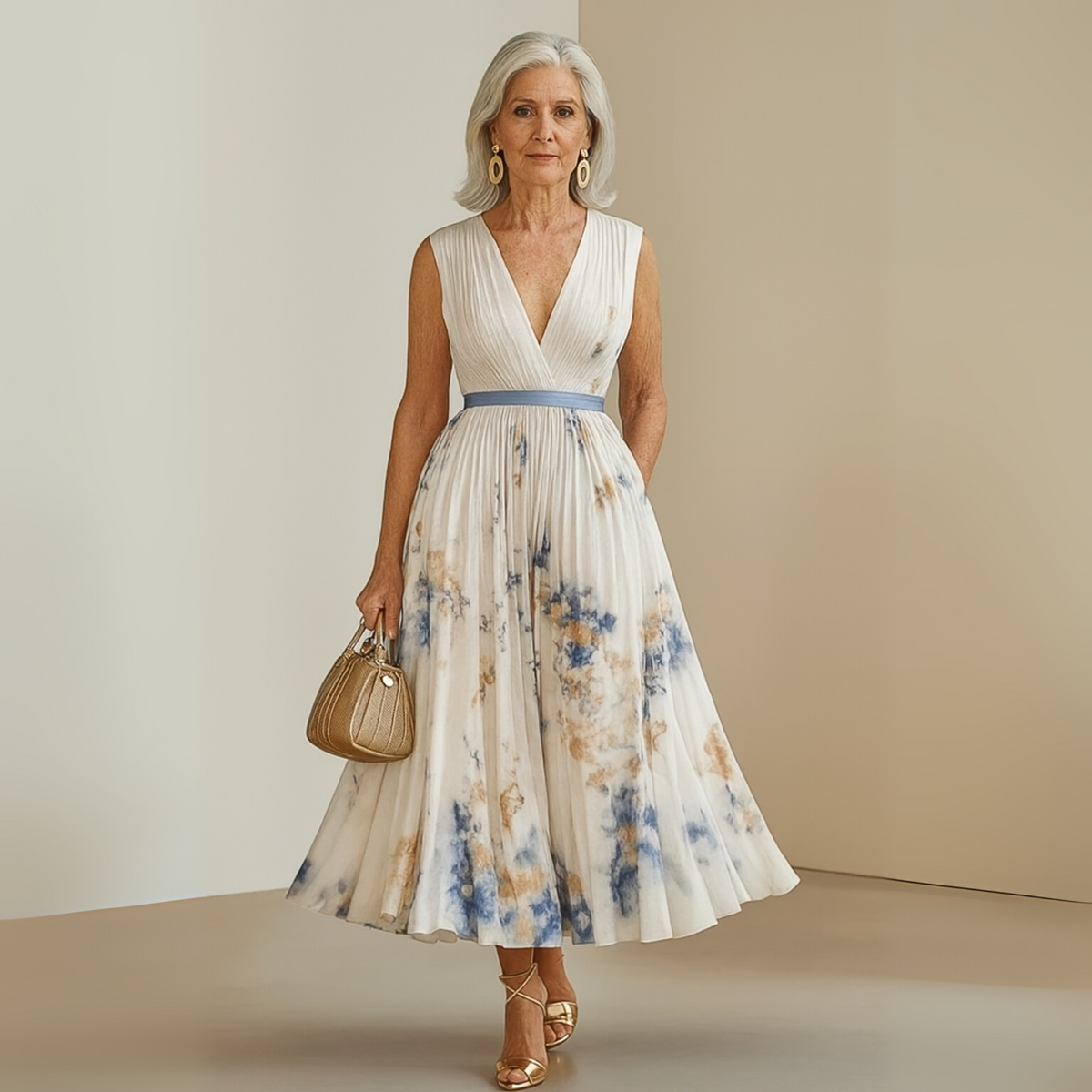 Jasmine | Floral Deep-V Sleeveless A-Line Women Summer Midi Dress