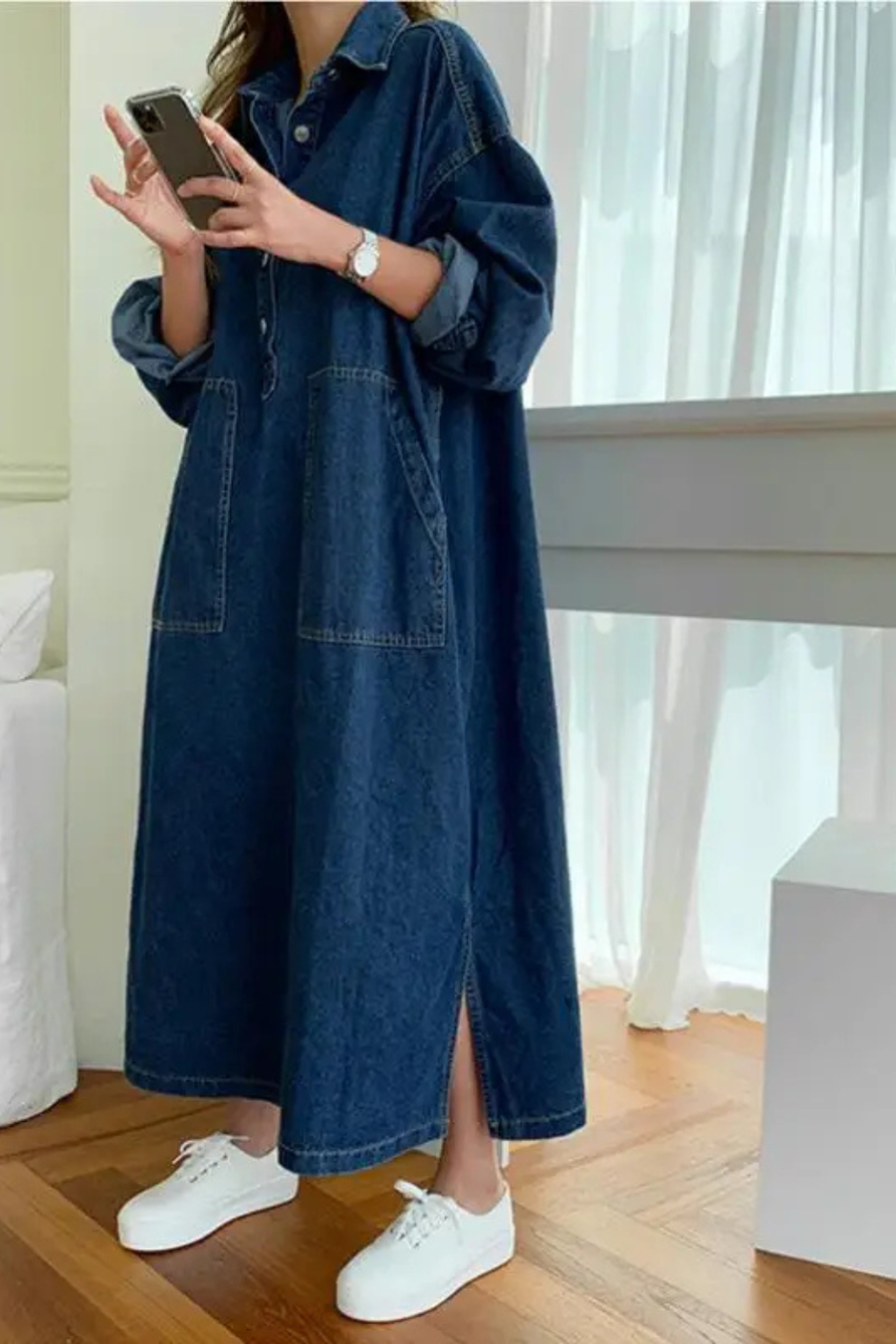 Catherine | Oversized Denim Button-Front Women Summer Maxi Dress