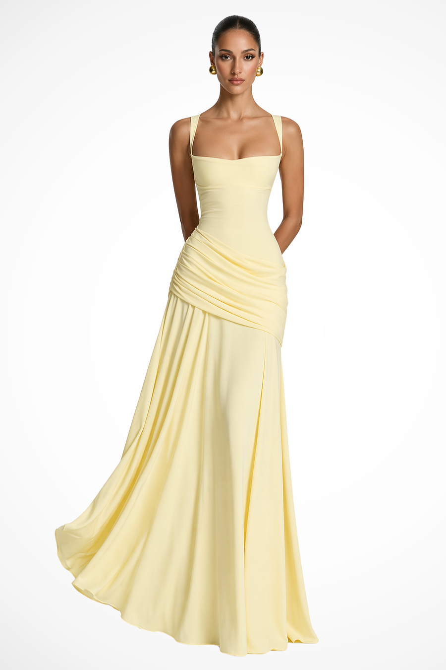 Callie | Square-Neck Ruched Side-Slit Women Summer Maxi Dress