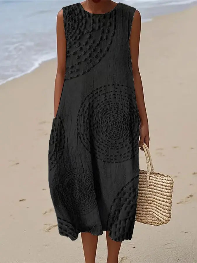 Dalia | Sleeveless Textured Artistic Women Summer Midi Dress