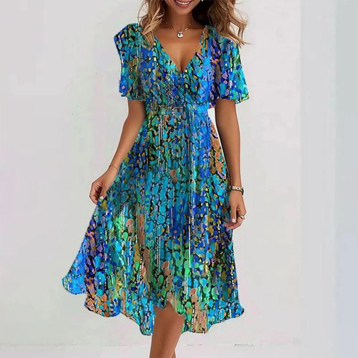 Aubrey | Floral Wrap Waist-Tie Women Summer Midi Dress