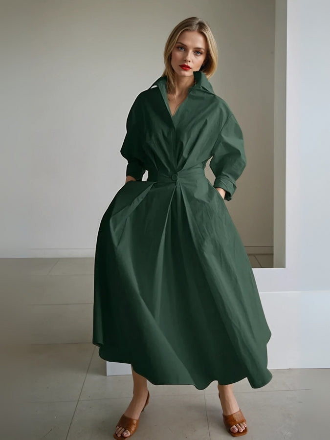 Elise | Pleated Collared Women's Shirt Dress