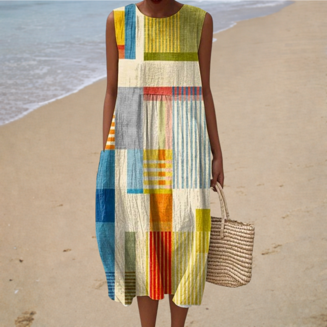Livia | Colourful Patchwork Sleeveless Women Summer Midi Dress