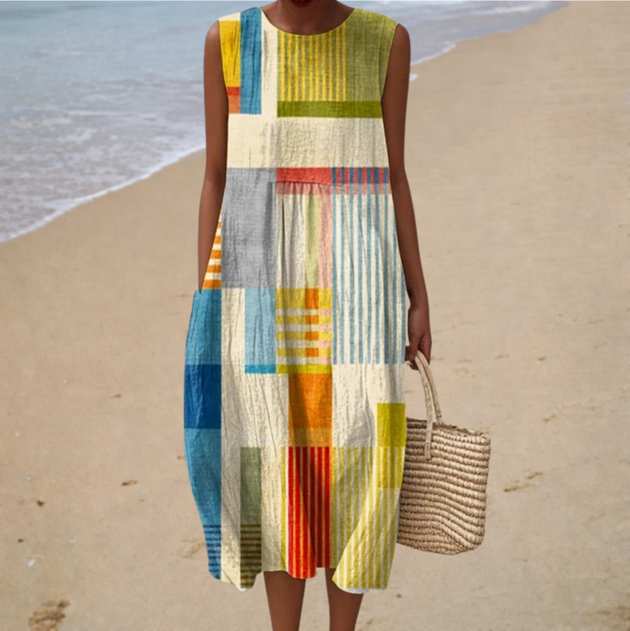 Livia | Colourful Patchwork Sleeveless Women Summer Midi Dress