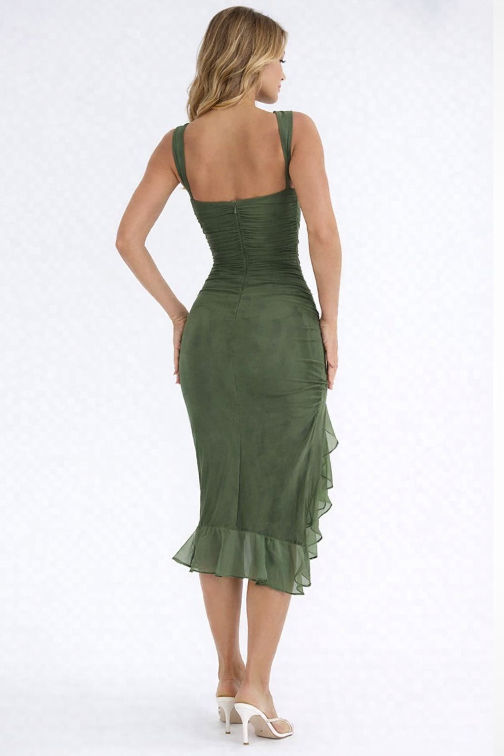 Eva | Ruched Asymmetric Ruffle-Trim Women Summer Midi Dress
