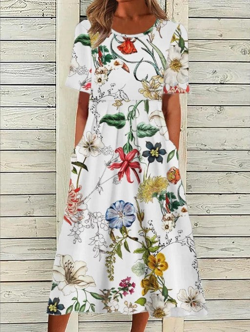 Sofia | Botanical Bloom A-Line Women Summer Midi Dress