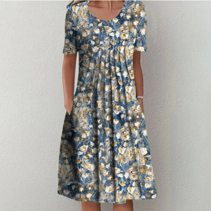 Eleni | Floral Gathered A-Line Women Summer Midi Dress
