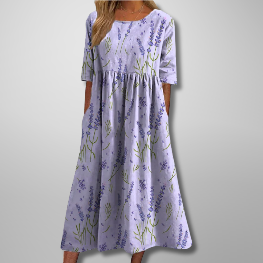 Fay | Floral Loose Gathered-Waist Women Summer Midi Dress