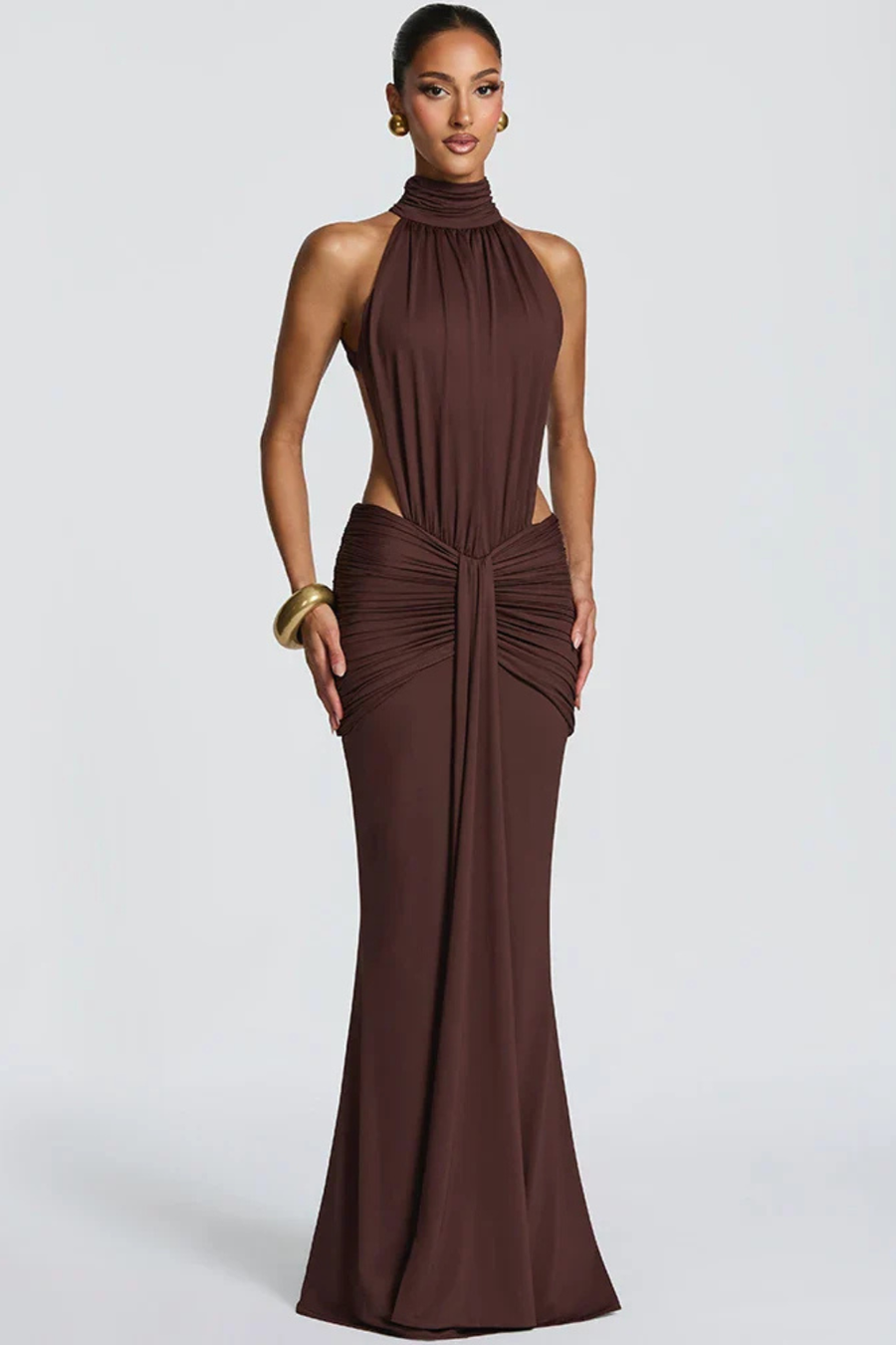 Jana | Backless Halter Ruched Bodycon Women Summer Maxi Dress