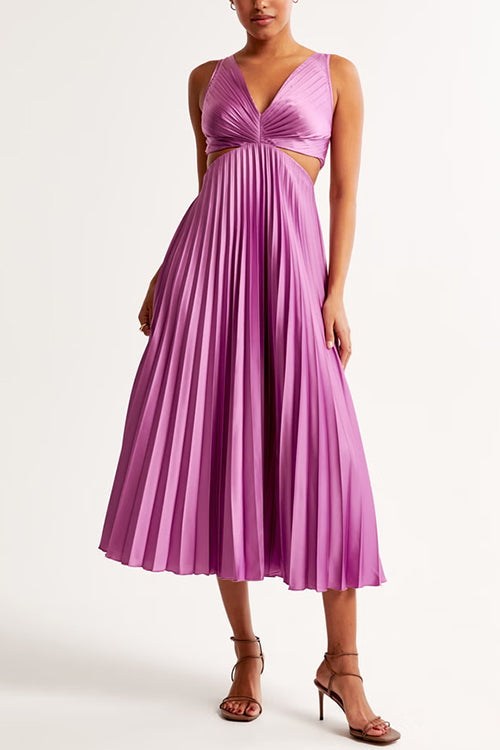 Stephanie | V-Neck Cut-Out Pleated Women Summer Maxi Dress