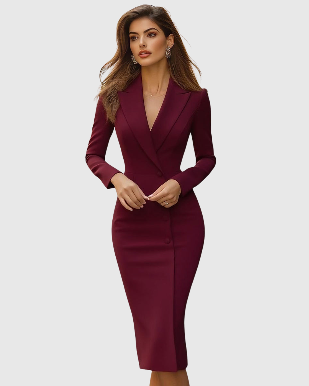 Alina | Tailored Blazer-Style Long-Sleeve Women's Midi Dress
