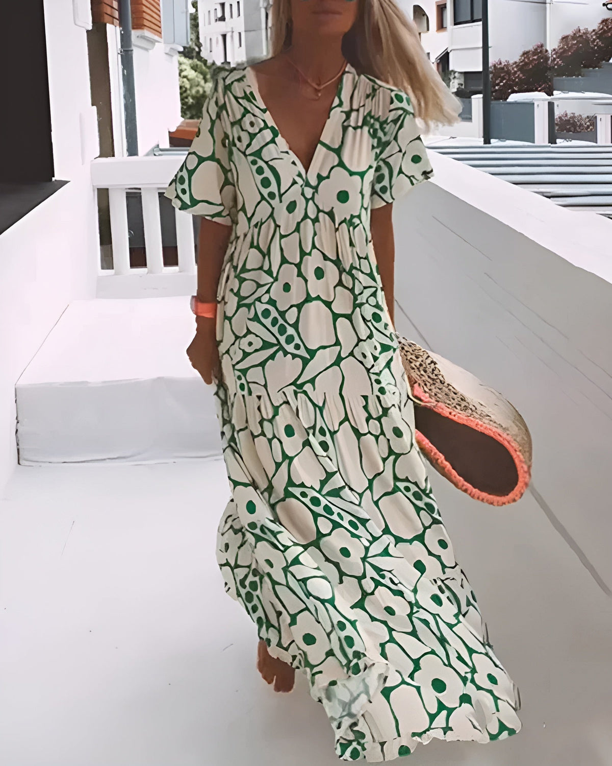 Julia | Boho Abstract Flutter-Sleeve Women Summer Maxi Dress