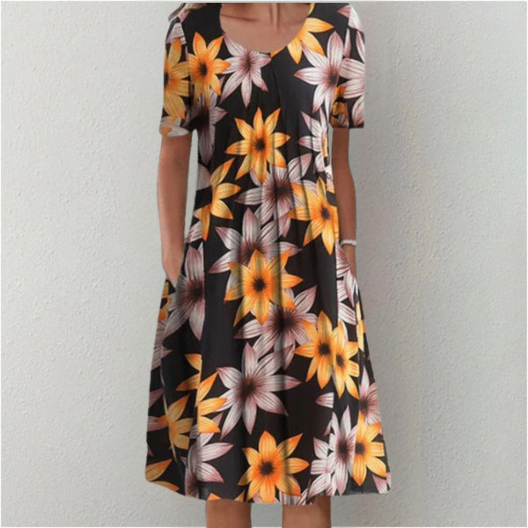 Calla | Floral Short-Sleeve Flowy Women Summer Midi Dress