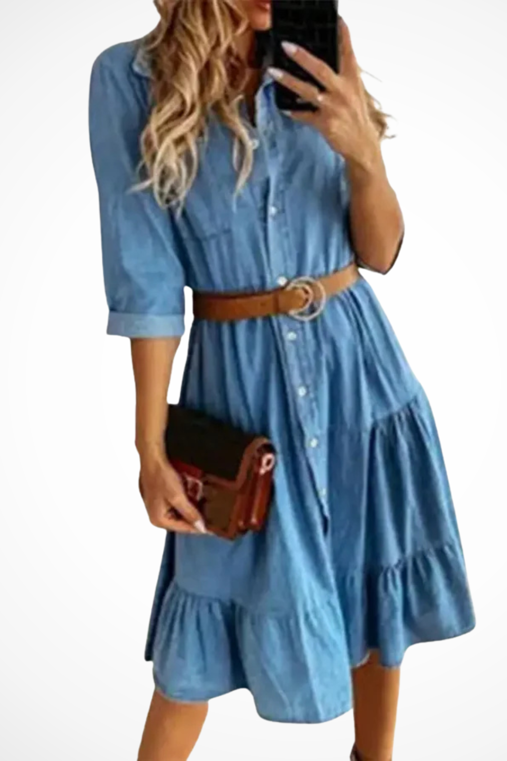 Esther | Denim Button-Front Tiered Women Summer Midi Dress