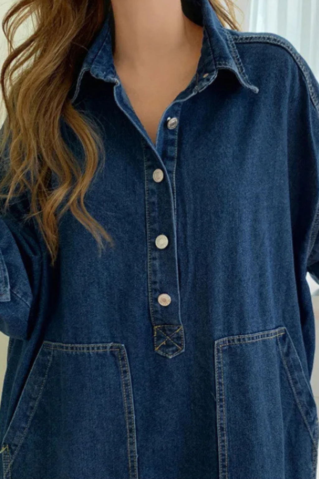 Catherine | Oversized Denim Button-Front Women Summer Maxi Dress