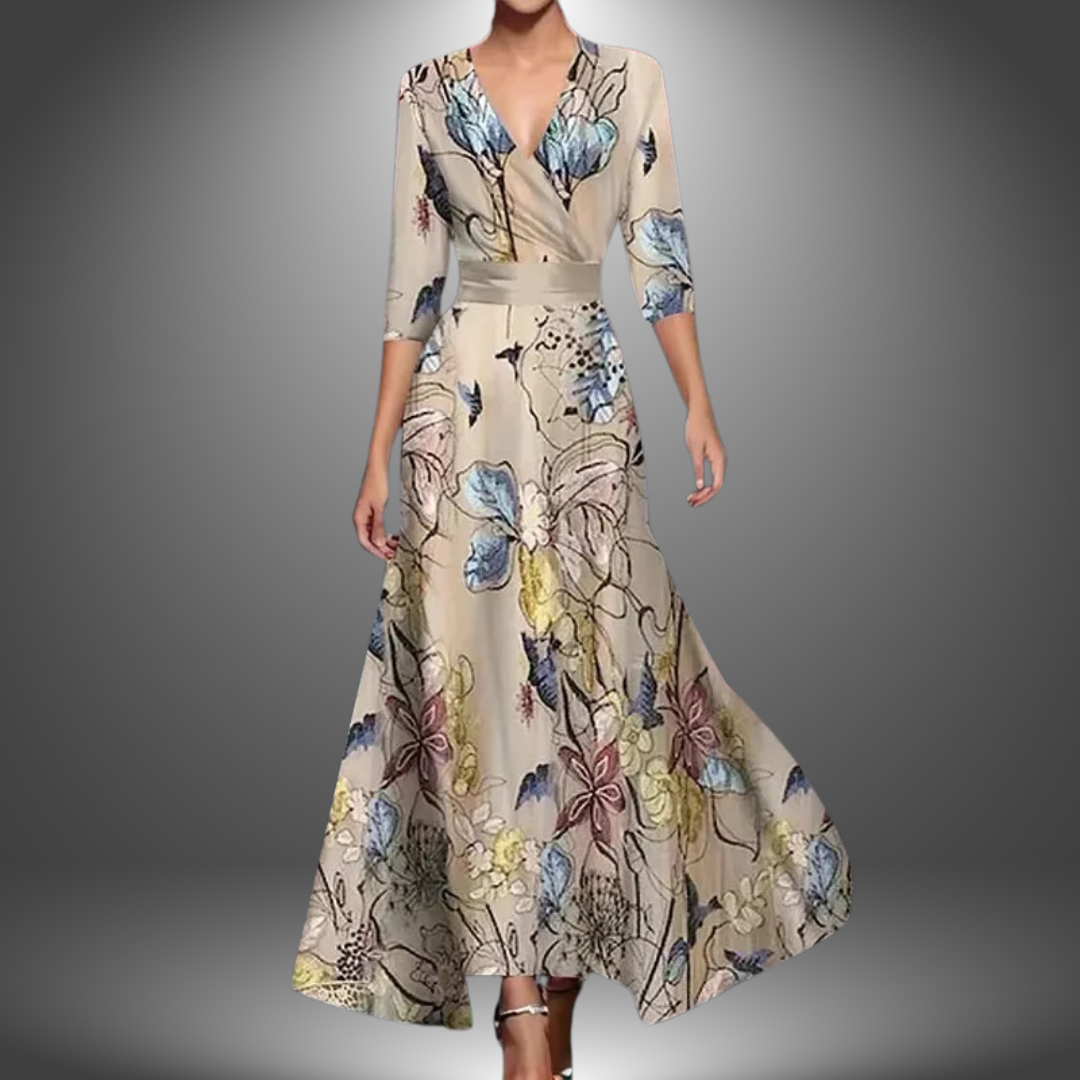 Evangeline | Floral Wrap Defined-Waist Women Summer Maxi Dress