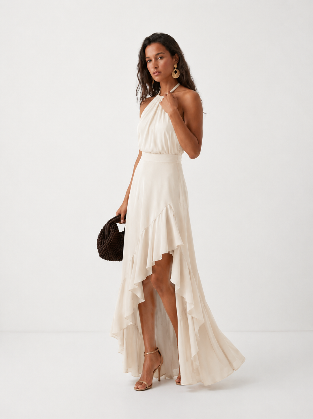 Penelope | Halter Asymmetric Ruffle Women Summer Midi Dress