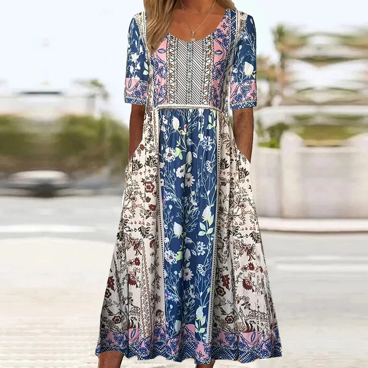 Naomi | Boho Empire-Waist Floral Women Summer Midi Dress