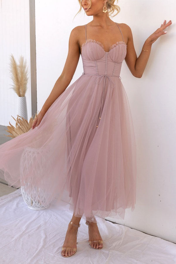 Aria | Tulle-Skirt Spaghetti-Strap Women Summer Midi Dress