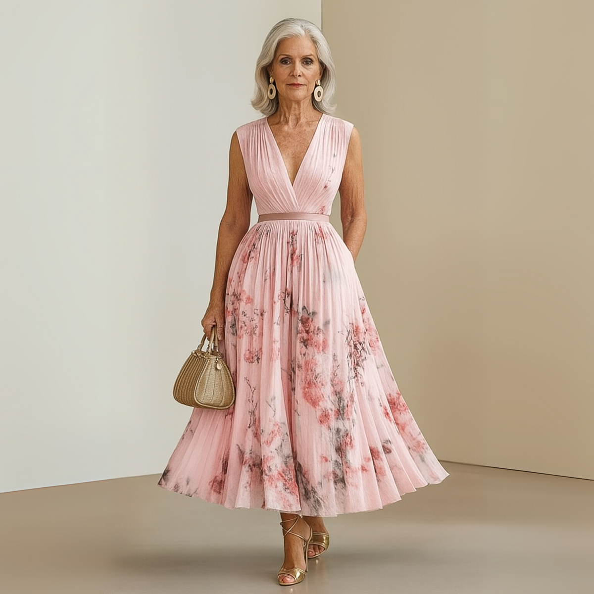 Molly | Sleeveless Pleated Floral Women Summer Midi Dress