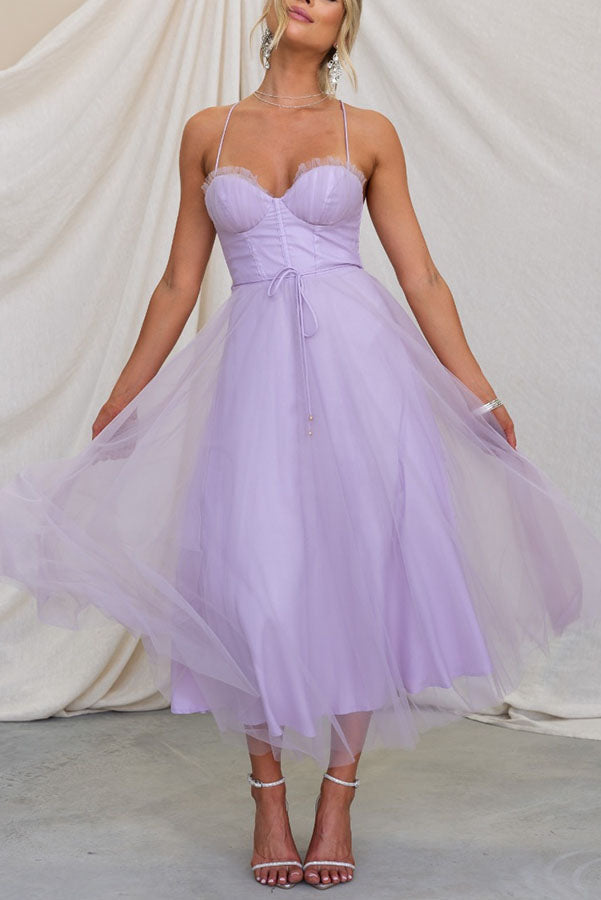 Aria | Tulle-Skirt Spaghetti-Strap Women Summer Midi Dress