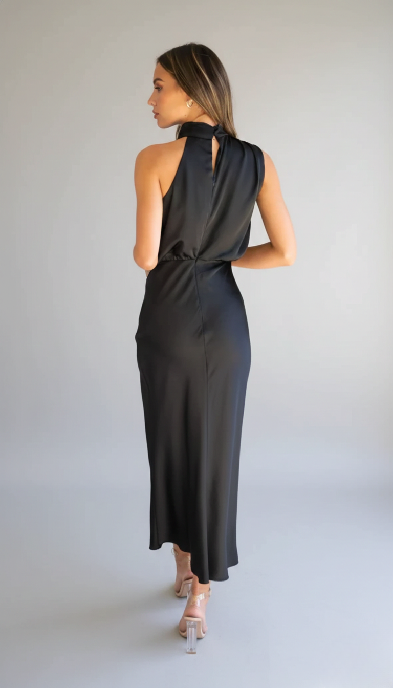 Genevieve | Cowl Halter Open-Back Midi Women Cocktail Summer Dress