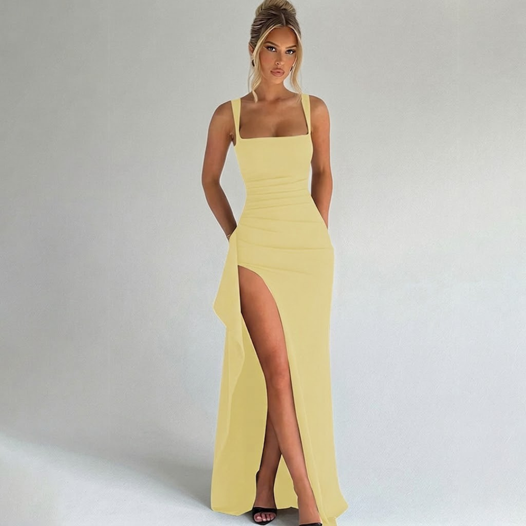 Adaline | Square-Neck Side-Slit Evening Women Summer Maxi Dress