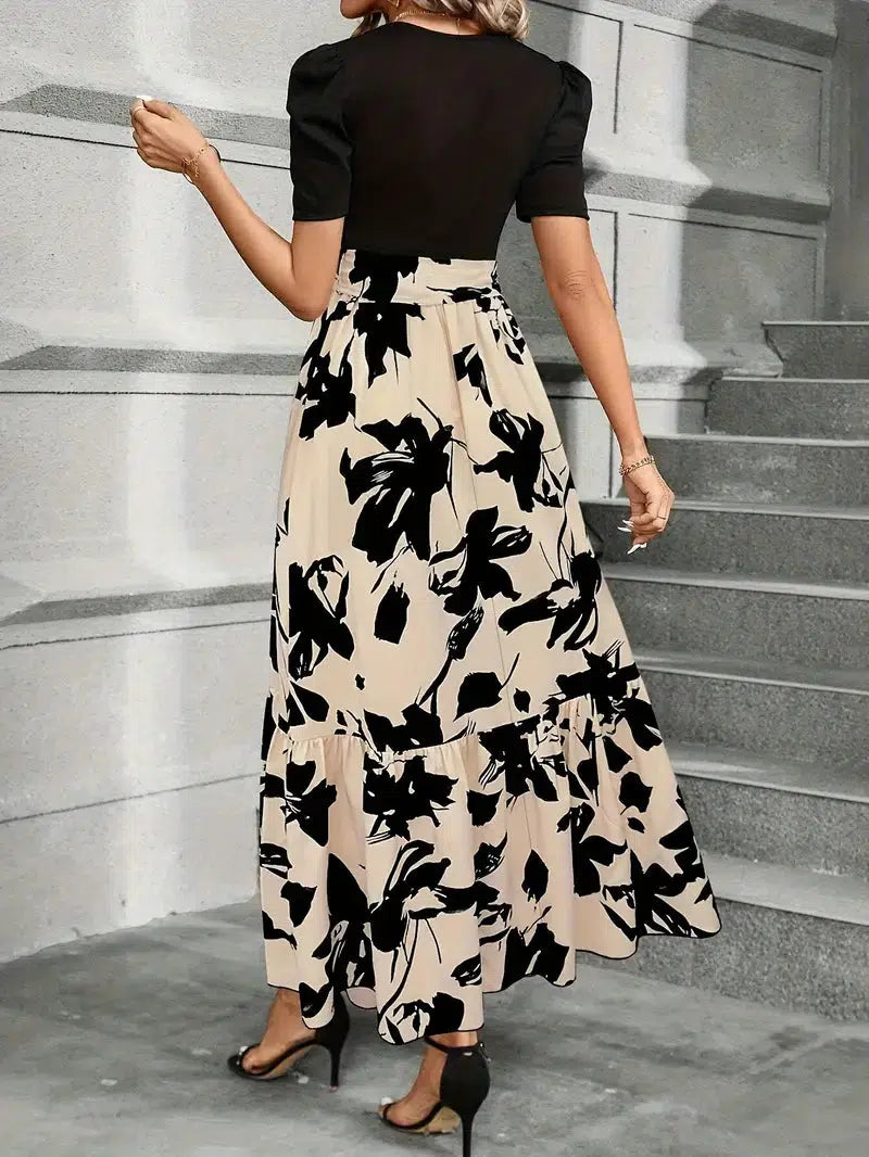 Alana | Floral Contrast Knit-Bodice Women Summer Maxi Dress