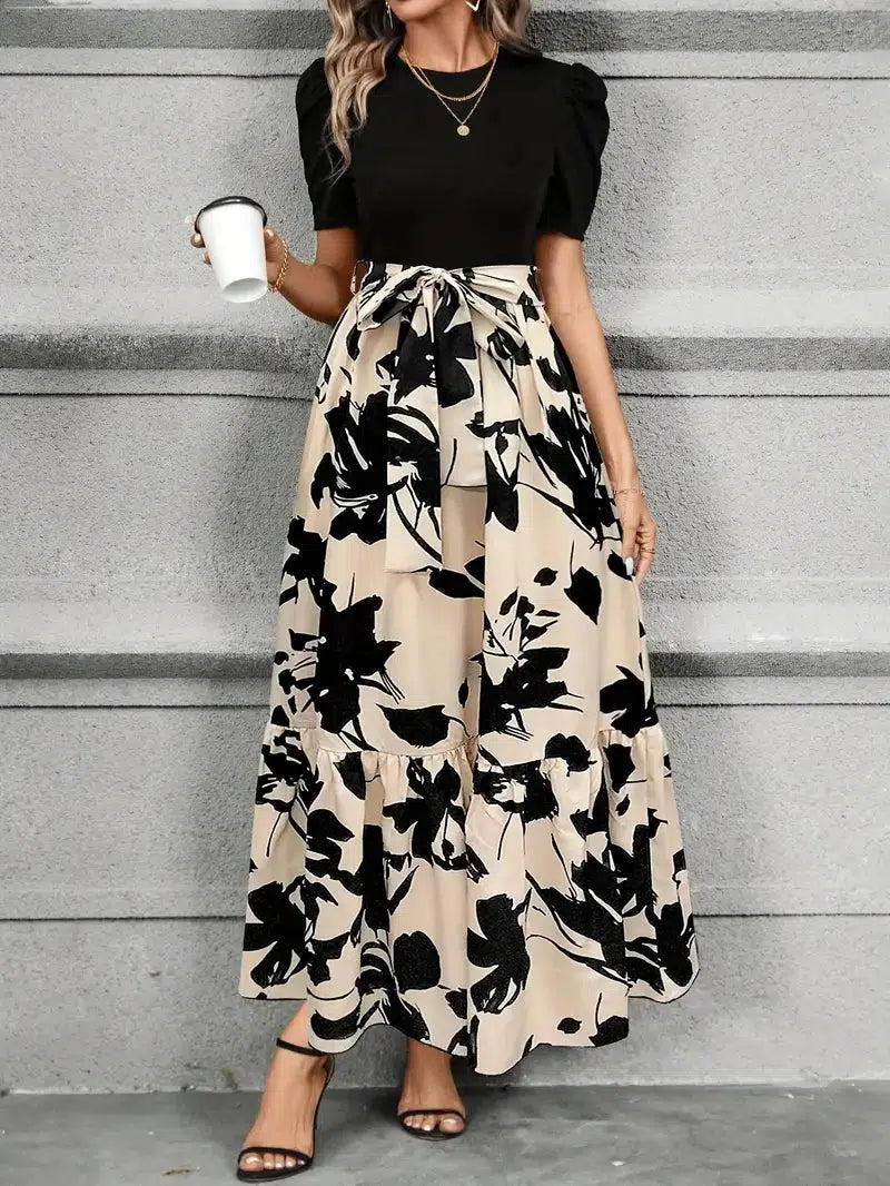 Alana | Floral Contrast Knit-Bodice Women Summer Maxi Dress