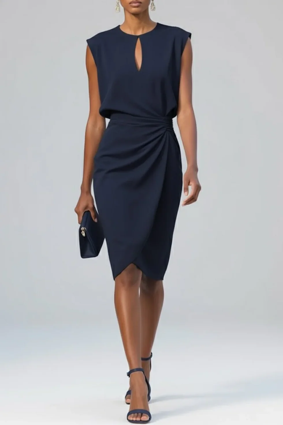 Fleur | Teardrop-Neck Draped-Waist Women Summer Midi Dress