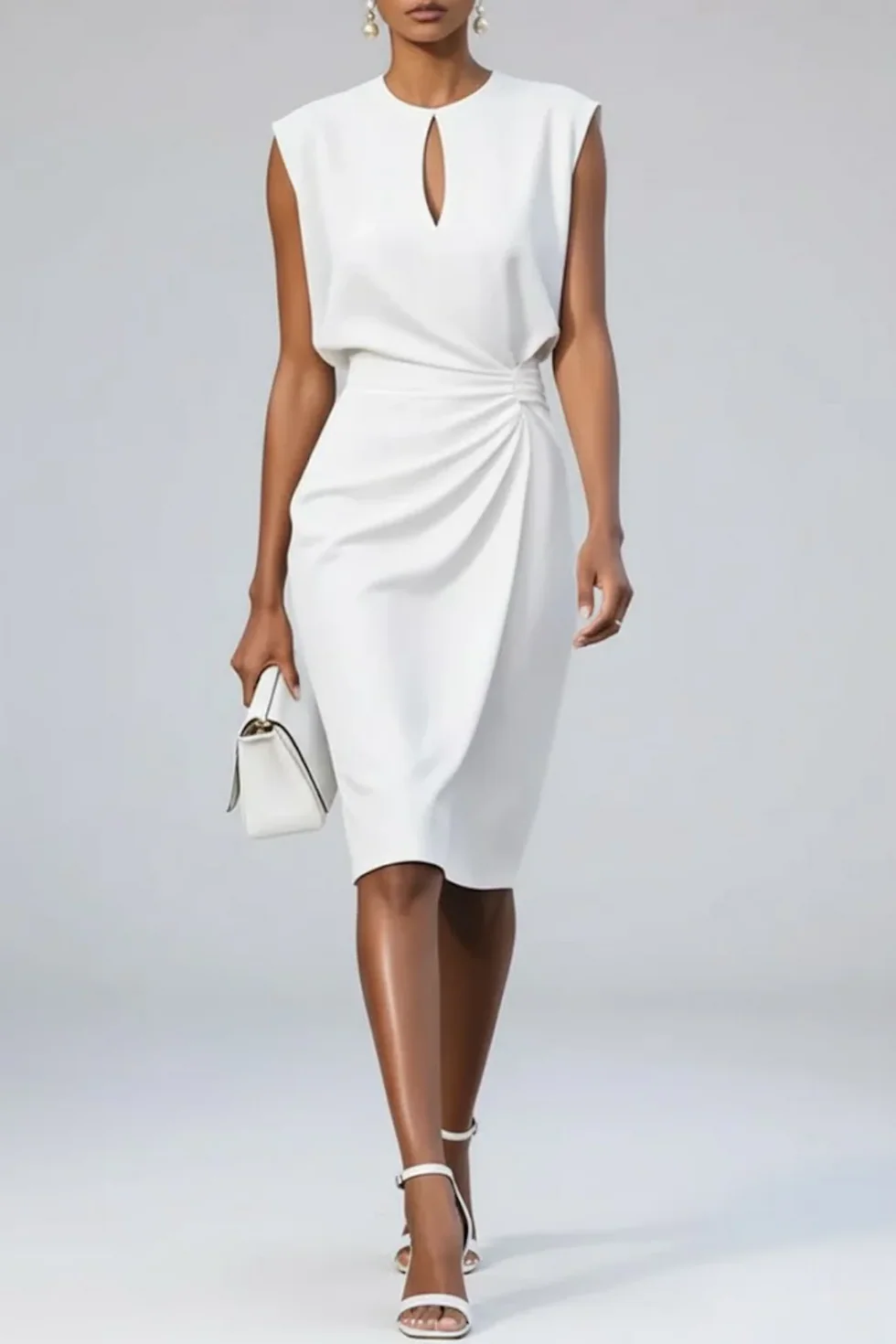 Fleur | Teardrop-Neck Draped-Waist Women Summer Midi Dress